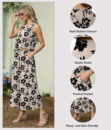 Lepunuo Womens Summer 2 Piece Outfits Sleeveless Crop Top Flowy Wide Leg Pants Matching Sets Vacation Beach Travel Outfits2