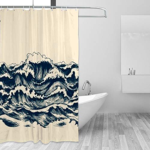 Rideau de douche vagues de mer CHEHONG en polyester imperméable 168x183 cm - 5