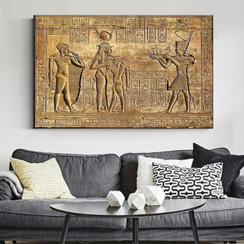 Tableau d'Égypte ancienne : fresque Hatchepsout 50x90 cm