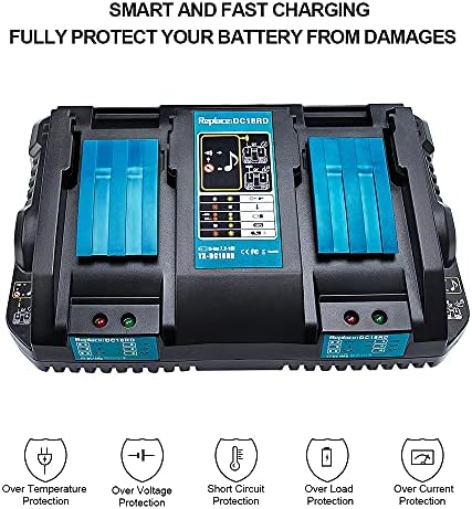 Hipoke DC18RD Dual Port Charger 3.5A Rapid Lithium Ion Battery Charger Replace for DC18RC DC18RA DC18SF Compatible with 14.4V-18V Li-ion Battery BL1415 BL1430 BL1830 BL1840 BL1850 BL1850B BL1860B