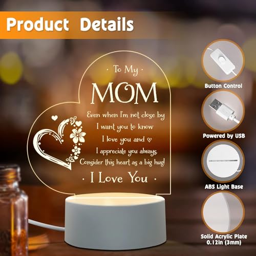 Image of Plastic LED Night Light For Mom - Birthday Present From Daughter Or Son On Mother'S Day, Christmas, Multicolor