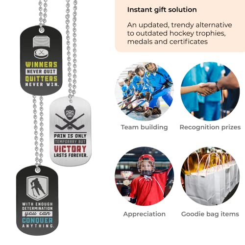 Inkstone Hockey Dogtag Necklaces | Motivational Sayings Pain is Only Temporary But Victory Lasts Forever | (12 Pack) | Encouraging Gift for Students, Teams, Players4