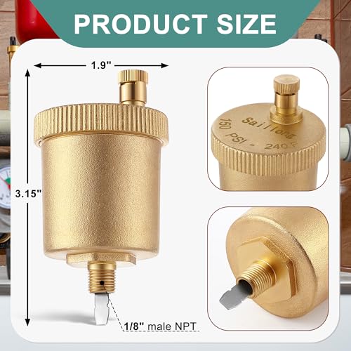 Saillong 6 Pack 1/8 Inch Automatic Air Vent Valve, Automatic Air Bleed Vent, Float Valve for Hot Water Radiators Heating System