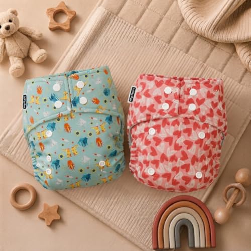 Image of Little Pea Adjustable Cloth Diaper for Babies (3 Months-3 Years) | Leak-Proof, Washable & Reusable | Includes 2 Diaper + 2 Absorbent Pad | Free Size (5-18 kg) | Pack of 2