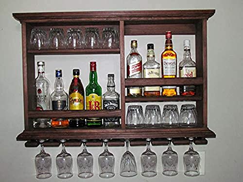 Indigo interiors Jorden Wooden Wall Hanging Design Bar | Bar Cabinets for Home | Mini Bar for Home | Solid Wood Make Wine Storage Cabinet with Glass Hanging Space-Walnut Finish (Ciyro)