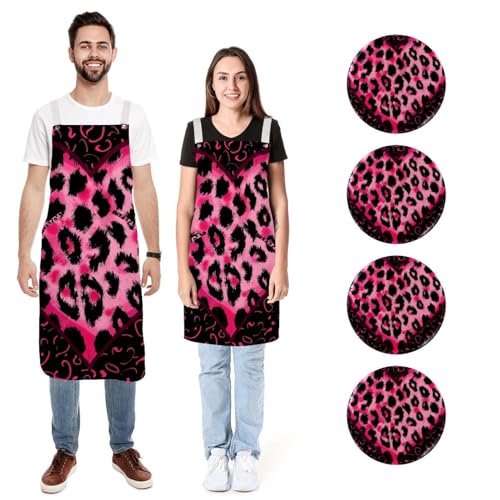 Lot de 2 tabliers de cuisine cœurs et léopard, idée cadeau couple