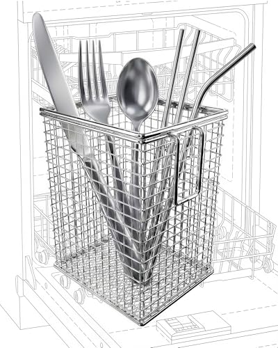 Viscogrip Chopstick Holder 304 Stainless Steel Dishwasher Chopstick Basket with Hooks Straw & Silverware Drying Rack for Organizing Knife Fork Spoons and Small Kitchen Tools (Silver)