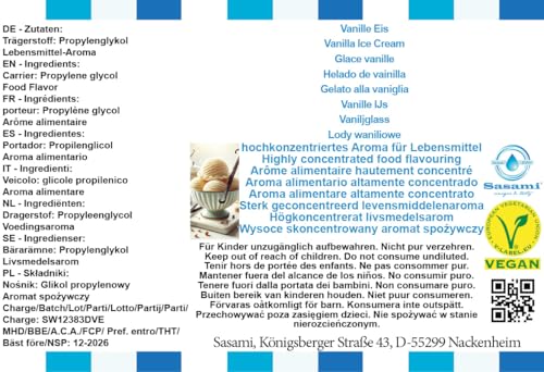 Glace vanille arôme concentré Sasami 100 ml e-liquide diy liquide vegan
