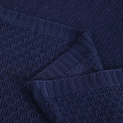Image of NTBAY Rayon Derived from Bamboo Knit Twin Blanket, 60 x 80, Navy Blue | Breathable Cable Knit Throw Made with Rayon Derived from Bamboo, Soft Cooling Bed Throws for Sofa, Bed, Reading, and Travel