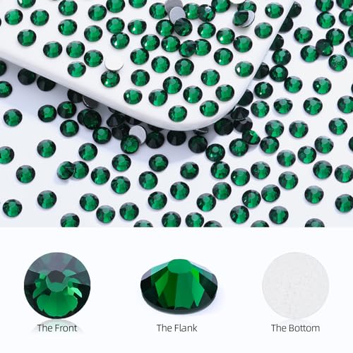 Image of Malachite Green Flatback Rhinestones, Glass Rhinestones for Nail Art and Craft, Glue Fix, Loose Crystal Gemstones(Green, SS4, 1440pcs, 1.5-1.7mm)