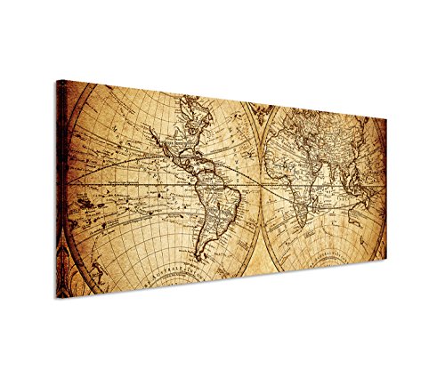 Impression sur toile - 150 x 50 cm - Motif carte du monde vintage de 1733 - Panorama
