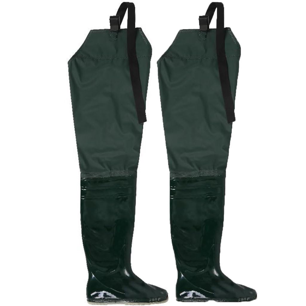 80cm High Hip Wader, Men and Women's Knee High Waterproof and Non Slip Oxford Sole Boots, 22 and 27.5cm (Color : Green, Size : 9)