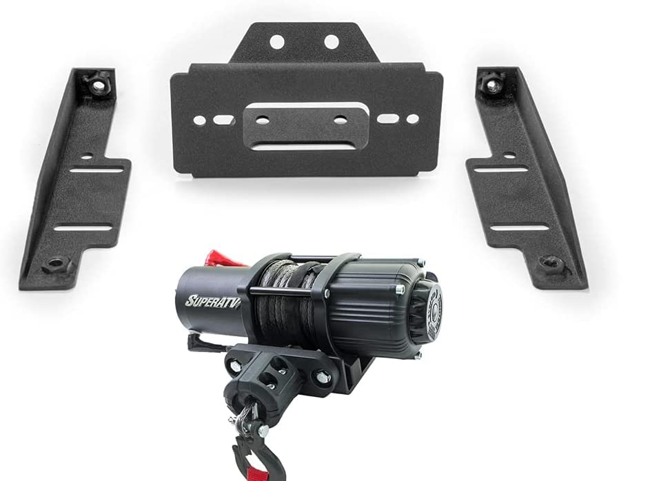 SuperATV Black Ops 3500 lb Winch with Winch Mounting Plate for 2011-2014 Polaris RZR XP 900 | 2012-2014 RZR XP 4 900 | 3/16