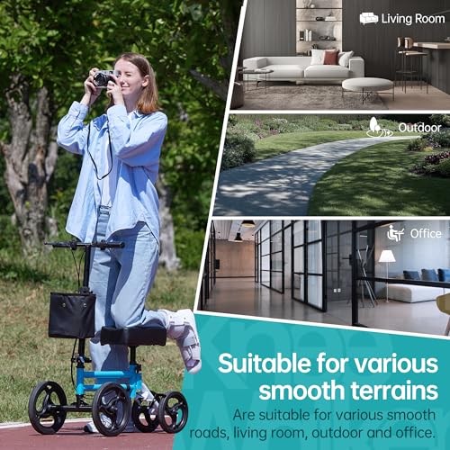 Elenker EK-B00550A4 Adjustable Steerable Knee Scooter For Foot Injuries Ankles Surgery Medical Knee Walker Crutches Alternative Light Blue+White thumb #5