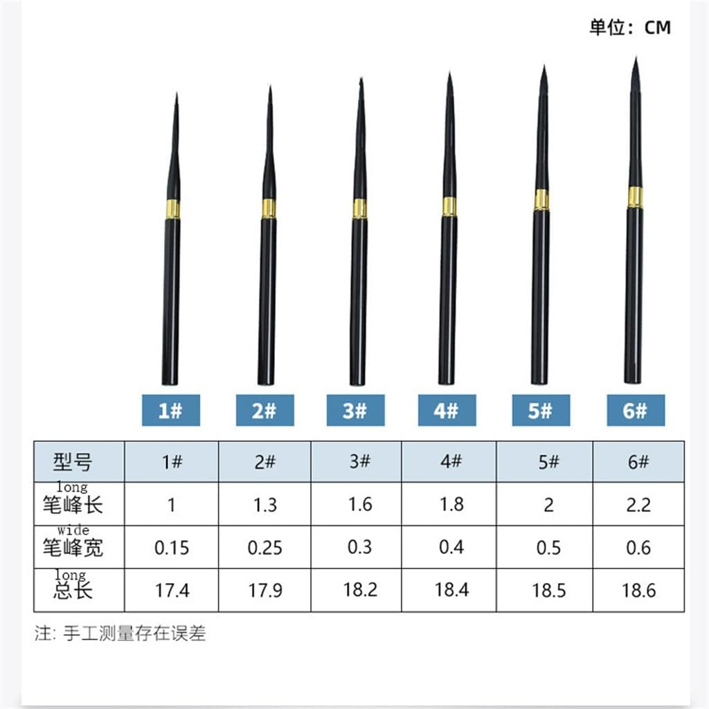 Aluminium Rod Painted Nylon Watercolour Brushes Outlining Soft Bristle Round Tip Set of