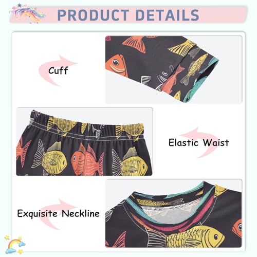 Pajama Sets Long Sleeve Colorful Cute Fish Soft Comfy Sleepwear 2 Piece PJS 3-8T4