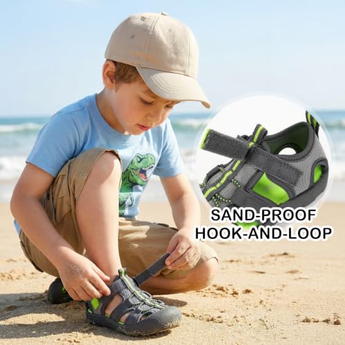 Image of Wide Toe Box Toddler Sandals Water Shoes Boys Girls Quick Dry Summer Beach | Non Slip Sole, Flexible, Machine Washable, Easy to Clean, Breathable, Adjustable Hook and Loop, Closed-toe for Outdoor & Pool