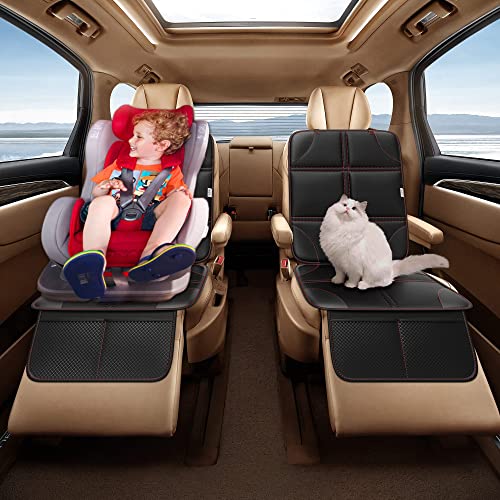 Image of Meolsaek Car Seat Protector, Non-Slip Backing Will Not Leave Imprint, Waterproof Thicker Car Seat Cover for SUV, Sedan, Truck, Leather Car Seat Cushion (Black with Red Stitching)