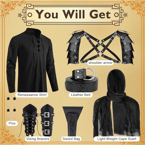 7 pcs men39s renaissance costume set medieval pirate shirt viking shawl belt shoulder armor sword bag cosplay