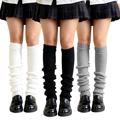 Spetsbst 3 Paar Lange Beinstulpen Gestrickte Beinwärmer Winter Kniestrümpfe Leg Warmers Y2K Beinstulpen Kawaii Häkelstulpen Warme Oberschenkel Hohe Socken (Farben)