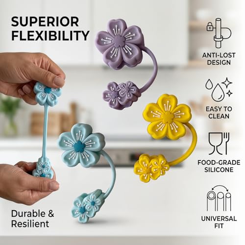 Image of BTYHAOS Straw Covers, Dust Proof Straw Toppers Fit Stanley 30 40oz Tumbler | Reusable Food-Grade Silicone Straw Covers Cap for Most 10mm Reusable Straw