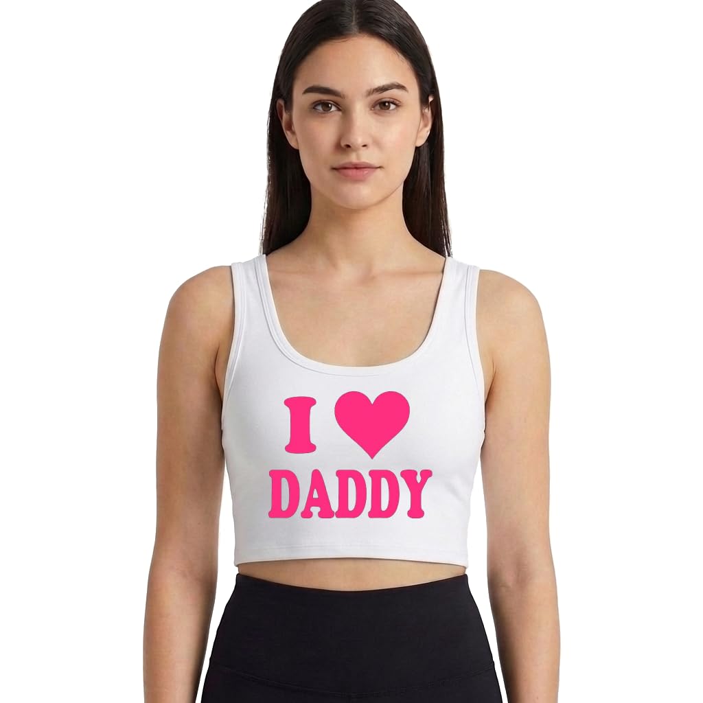 I Love Daddy Cotton Crop Top Sleeveless Woman Girl Tank Top Vest Black-image-8
