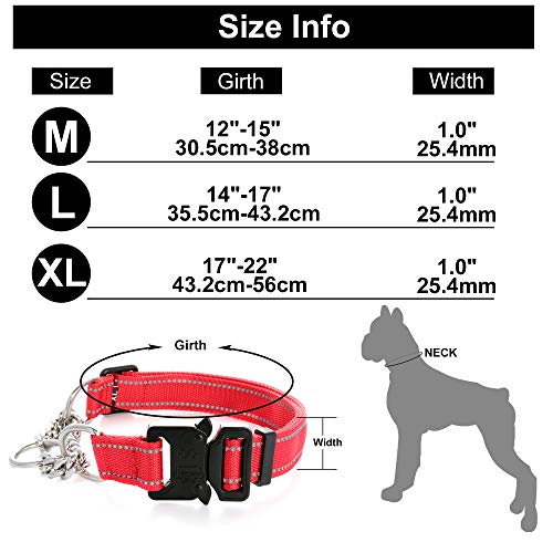 Nikpet Reflective Martingale Dog Collar With Metal Buckle And Miami Cuban Link Chain Safety Heavy Duty Adjustable Nylon Collars For Small Medium Large Dogs(Red, M) #TOP5