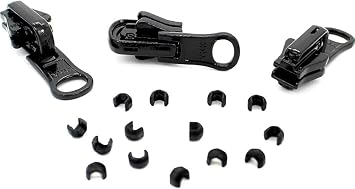 YKK Zipper Repair Kit Solution, YKK #5 Molded Reversible Fancy Pulls Vislon Slider Made in USA - 3 Pulls Per Pack Black