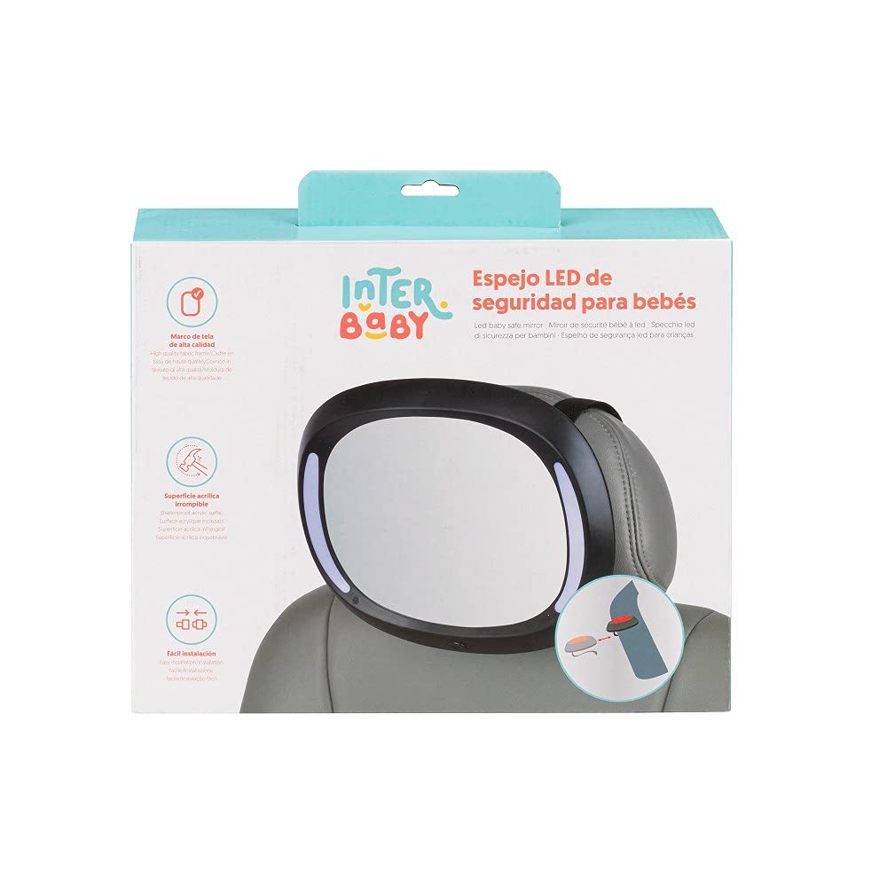 Interbaby Specchio auto per seggiolino posteriore con luci Led e telecomando, Nero