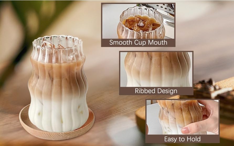 Image of Glass Mug with Bamboo Lid and Straw, 510ml, for Cold Drinks, Smoothies, Coffee(Pack of 1) (Can Shape Drinking Glasses)