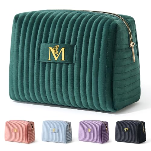 COSHAYSOO Monogrammed Easter Gift Green Velvet Makeup Bag