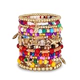 Boho Bracelets for Women：12pcs stackable bracelets, Each bracelet can be worn separately or wear them together, or in combination with other bracelets to create their own style. Stretchy Beaded Bracelets：Diameter about 6cm/2.36in, inner circumference...