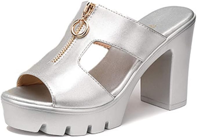 Amazon Co Jp かかとの高いスリッパの女性は夏に魚の口のサンダルとスリッパを履きます フィッシュマウス サンダル 太ヒール ハイヒール ジッパー 厚底 軽量 滑り止め カジュアル ファッション 歩きやすい ミュール 通勤 ルームシューズ ファッション
