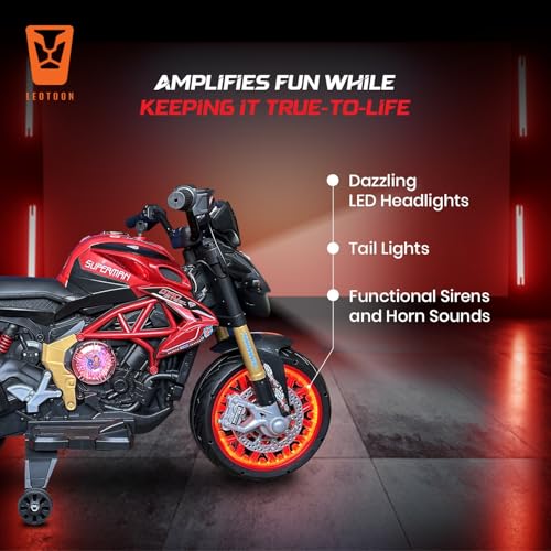 Image of 800cc Superman Bike | 12V /5AH Battery | 12V /15000 RPM 2 Motors | Hand Accelerator | with Bluetooth | Key Start | Dazzling LED Wheels | Multimedia Fun | BIS Certified | (Superman) (3-10 Years)