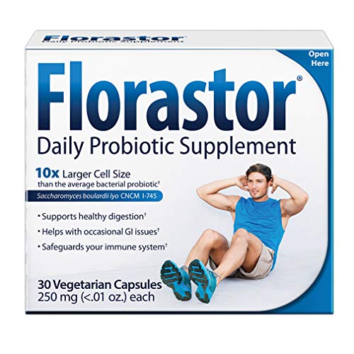 Florastor Daily Probiotic Supplement for Men, Women and Children – Saccharomyces boulardii lyo CNCM I-745 (250 mg; 30 Capsules)