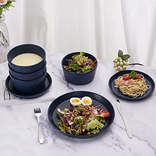 12 Piece Dinnerware Set, Stoneware Dish Set Service For 4, Kitchen Plates And Bowls Set,Blue Dinnerware Set #TOP4