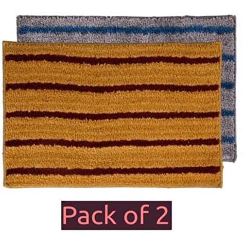 Image of Anti Skid Doormats for Home and Office Entrance Living Room and Bathroom Mats | Entrance Door Mats for Home and Office Entryway. (Pack of 2 (Line Grey-Yellow), 18x28)