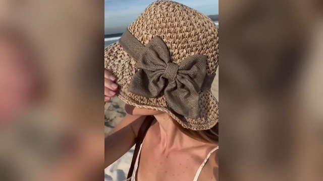 Sombrero de paja tejido elegante con lazo para mujer miniatura 7