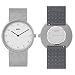 Produktbild Braun 2-Zeiger-Quarz-Analoguhr, weißes Zifferblatt und Edelstahl-Mesh-Armband mit zusätzlichem grauem Silikon-Kautschukarmband, Schnellverschluss-Federstege, 38 mm, Modell BN0281WHMHGYG.