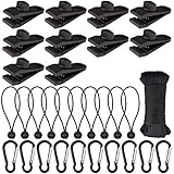 GLAITC Tarp Clips Heavy Duty,31Pcs Tarp Clips Set Krokodilmund Zelt ClipsTarp Clips mit festziehen Verriegelung Griffschraube Bungees Bälle Plane Bungee Cord Zelt Bungees Cord mit Karabinerhaken