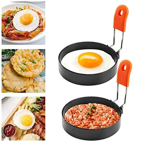 Professional Egg Rings Set with Anti-scald Handle, Round Egg Cooker Rings For Cooking - Stainless Steel Non Stick Mold Shaper Circles For Fried Egg McMuffin Sandwiches - Egg Maker Molds (2)