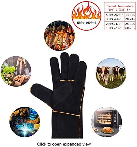 Welding Gloves,Welding High Temperature Gloves,Heat Resistant Fire Proof Gauntlets,Heat Resistant Protection Gloves from Temperature and Ash BBQ Open Coal Fire(Black)