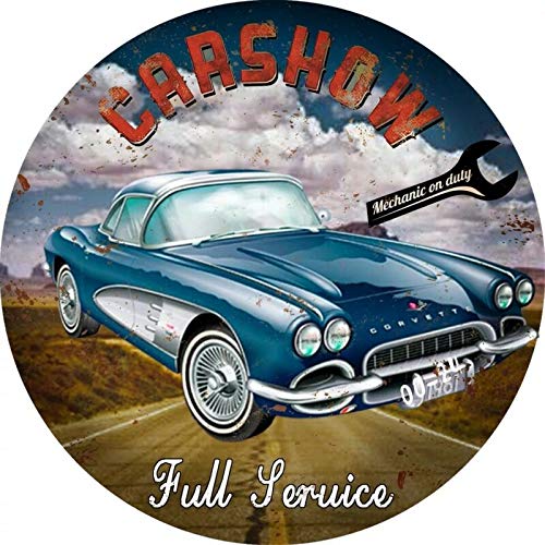 Diuangfoong Metal Aluminum Sign Round Carshow Full Service Bar Pub Retro Poster 30 x 30CM