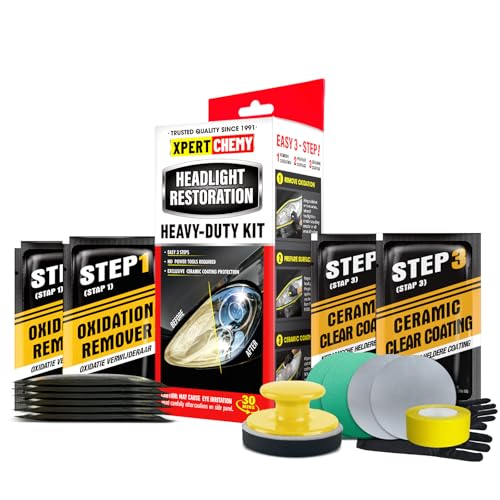 XPERTCHEMY Headlight Restoration Kit-Headlight Cleaner Removing The Heavy-Duty Yellowing, Clouding and Stains, Even Buffs Out Unsightly Hairline Scratches,No Power Tools Needed