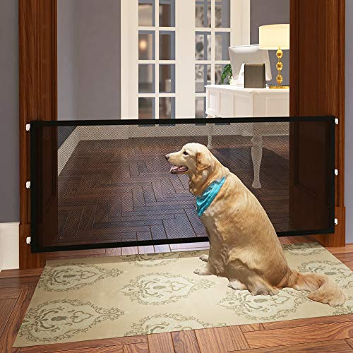Baby Gate Magic Gate for Dogs, Indoor Outdoor Retractable Dog Fence, Extra Wide Baby Gates for Stairs and Dog Gates for Doorways, Adjustable Portable Folding Mesh, Extends Up to 71'' X 28.3''