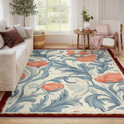 Tapis d'espace 100x150cm bleu et rouge lavable pour salon