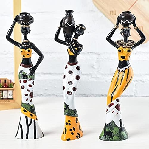 3pcs African Figures Female Figures Exotic Tribal Lady Statue Decorative Sculpture Statue Craft Doll for Home Ornament - Yellow