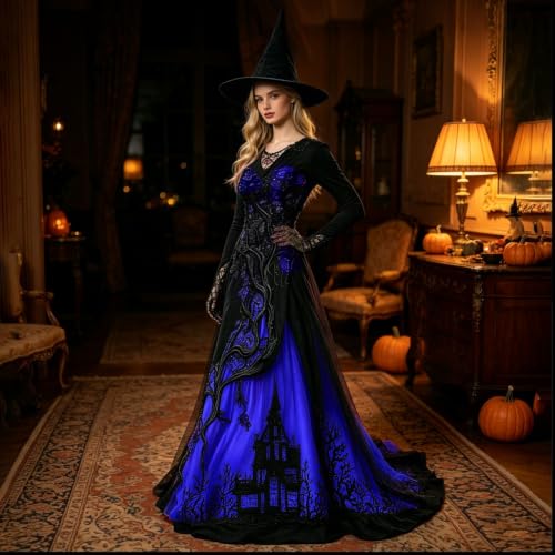 Witch Dress for Women Long Sleeve Medieval Renaissance Halloween Dresses - image 2