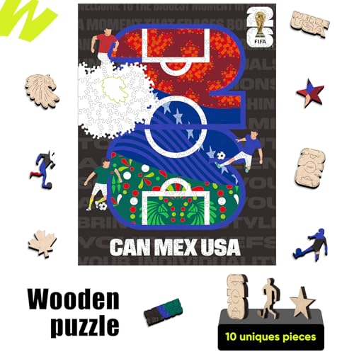 Image of FIFA CAN /MEX /USA Logo Field - Wooden Puzzle for Adult, 300 Pieces Irregular Shape Puzzle, 5MM Thick, Creative Collectible Gift for Fans, Officially Licensed Product, 10 x 14.5