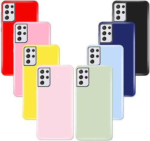 Paquete de 8 fundas para Samsung Galaxy S21 Ultra 5G, carcasa de silicona a prueba de golpes para Galaxy S21 Ultra de 6.8 pulgadas (2021), rojo,